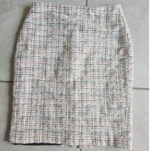 Banana Republic Pink Tweed Skirt‎ Lined Back Slit Sz 2 Academia Office Boardroom
